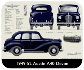 Austin A40 Devon 1949-52 Place Mat, Small